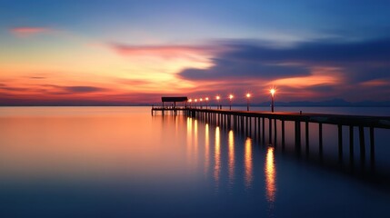 Obraz premium A long pier at sunset