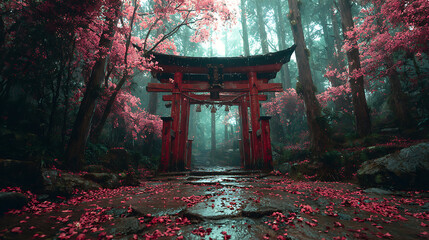 Japanese torii gate cherry blossom forest scenic landscape travel photography destination wallpaper image
