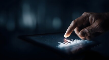 Hand touching financial insights on a digital screen