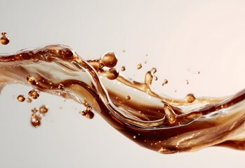 Vibrant brown paint fluid flowing on a white background, Brown liquid creates a visual effect