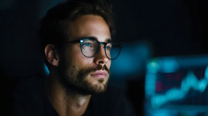 Obraz premium Entrepreneur monitoring crypto trading screen with sharp focus