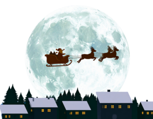 Christmas Eve Night with Sleigh Silhouette and Moon, Transparent Background