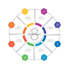 8 points circular infographic element template with icons, vector illustration