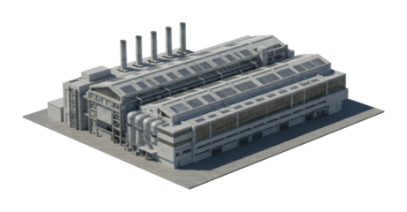 Industrial power plant operations urban area 3d rendering modern environment aerial energy efficiency. Cut out png