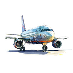 Airplane, watercolor painting, vector illustration, isolated on a white background.