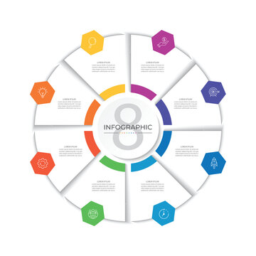 8 points circular infographic element template with icons, vector illustration
