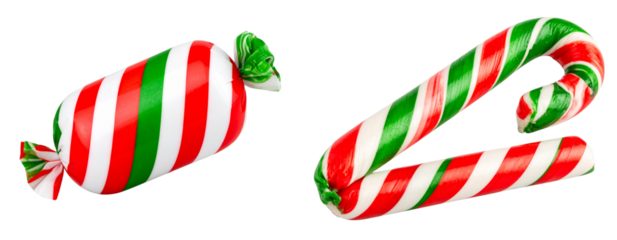 Set Of Striped Festive Candy Wrapper with Curled Ends, Transparent PNG