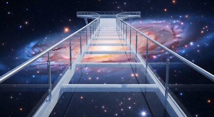 Stairway to the Cosmos: Glass Steps Ascending Through a Starry Galaxy