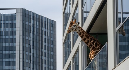 Giraffe Gazing: Unexpected Urban Safari - Modern Architecture and Wildlife Contrast