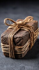 Obraz premium Dark brown block wrapped in natural twine