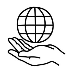 Globe in Right Hand Line Icon for Global Partnerships