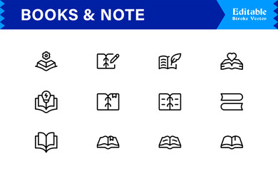 Professional Books Line Icon Set with Modern Minimal Design Unique Note and Reading Symbols Collection for Creative Projects