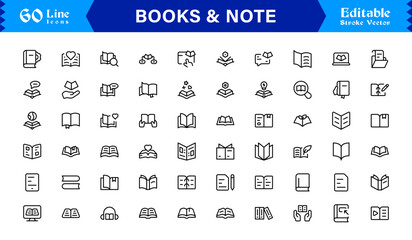 Professional Books Line Icon Set with Modern Minimal Design Unique Note and Reading Symbols Collection for Creative Projects
