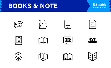 Professional Books Line Icon Set with Modern Minimal Design Unique Note and Reading Symbols Collection for Creative Projects