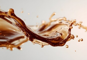 Vibrant brown paint fluid flowing on a white background, Brown liquid creates a visual effect