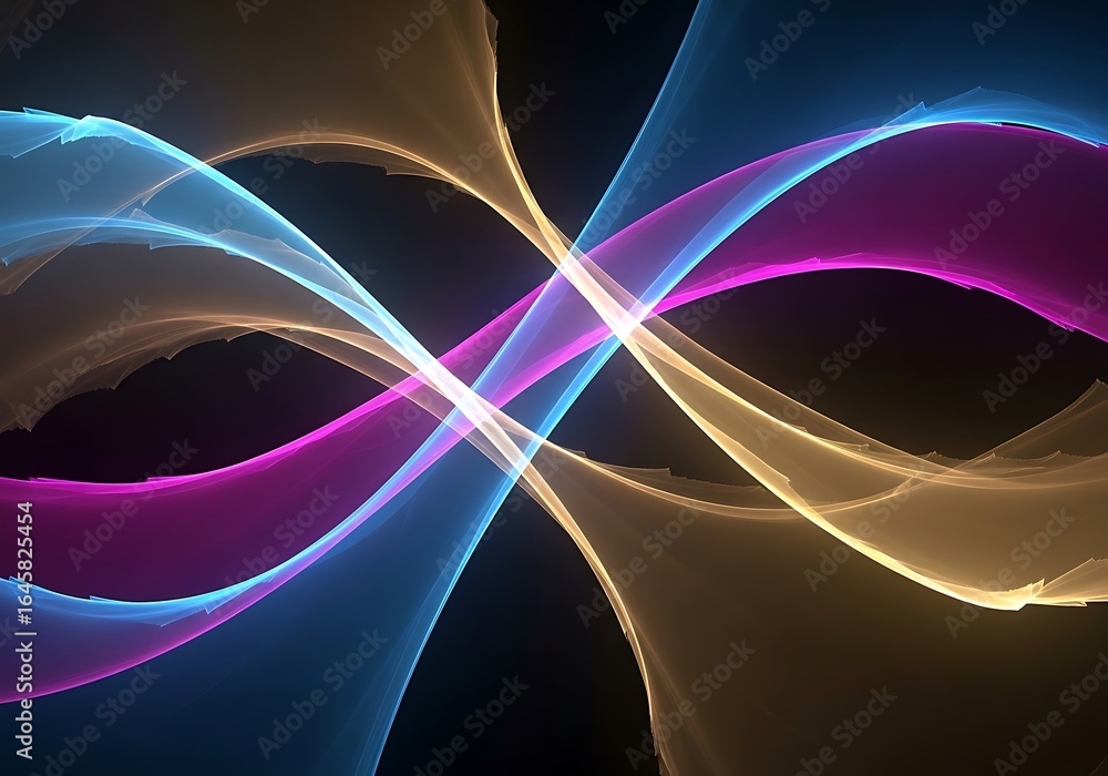 Poster dynamic intersection of luminous waves creating an abstract and energy filled design