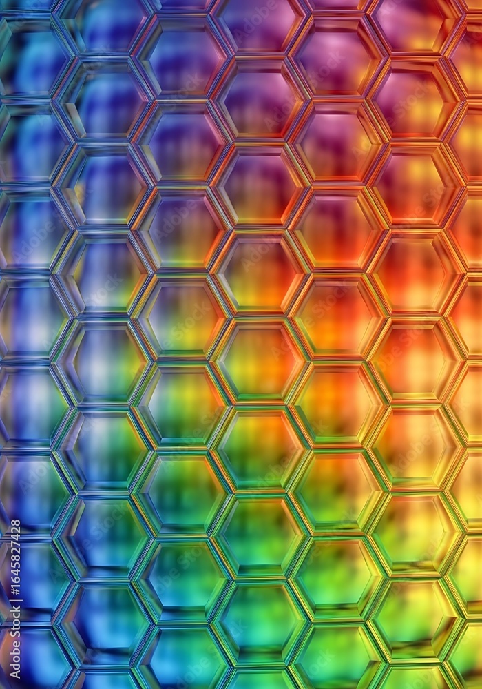 Poster iridescent honeycomb structure displaying a spectrum of vibrant colors in unique pattern
