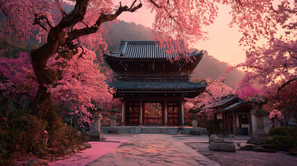 Discover japan temple with cherry blossoms in bloom for spring season travel and cultural tourism destination
