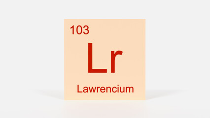 Lawrencium Element 3D Render - Periodic Table Box with Atomic Number 103, Scientific Education, Chemistry Classroom, Modern Science Poster, and Laboratory Wall Art