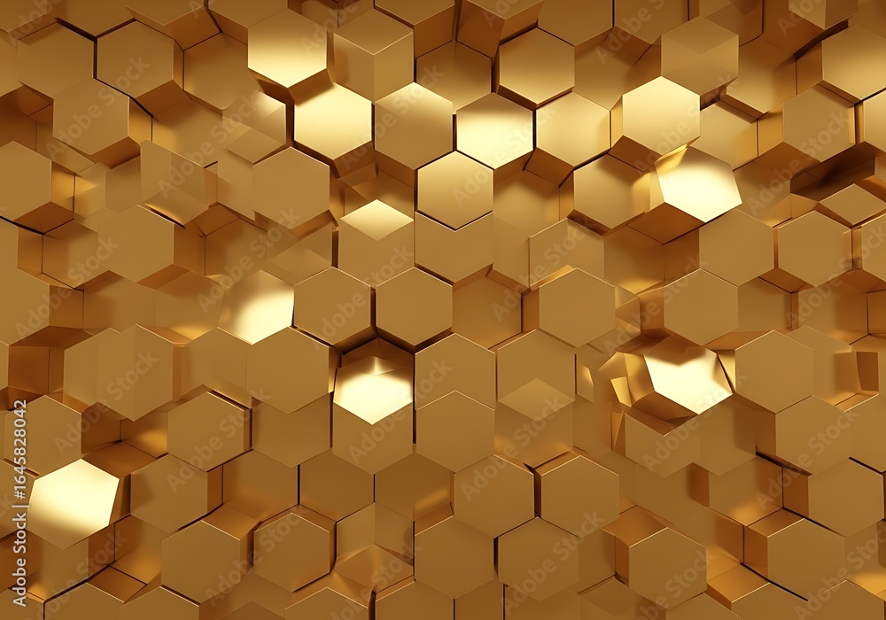 Aufkleber luxurious golden metallic honeycomb background with dynamic light and shadow pattern