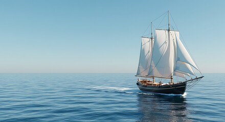 a boat sailing on the sea, positioned on the right side of the image with clear copy space on the left for text. ,hyper realistic digital art ,isolated on bright background