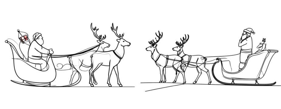 Set Of Minimalist Santa Sleigh Silhouette with Single Reindeer, Transparent Background