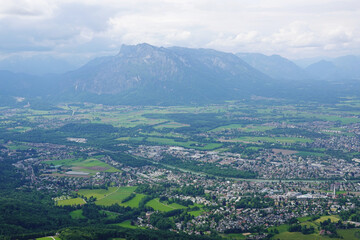 The panorama of Salzburg and the Untersberg mountain ridge from Gaisberg mountain, Austria
