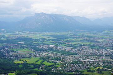 The panorama of Salzburg and the Untersberg mountain ridge from Gaisberg mountain, Austria