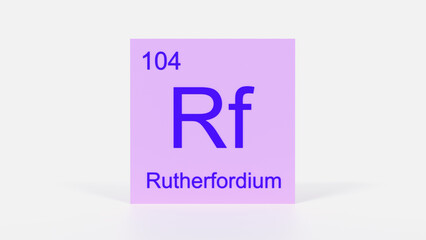 Rutherfordium Element 3D Render - Periodic Table Box with Atomic Number 104, Scientific Education, Chemistry Classroom, Modern Science Poster, and Laboratory Wall Art