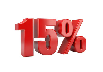 3d Red 15 percent discount symbol isolated on transparent background