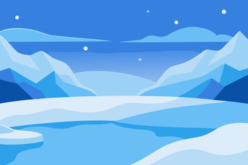 Fototapeta premium Minimalist winter landscape with snow covered mountains and a frozen lake