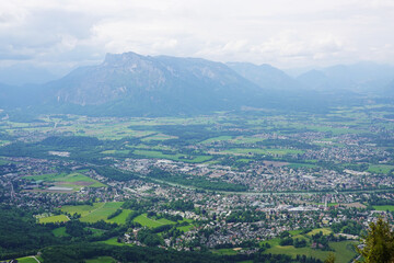 The panorama of Salzburg and the Untersberg mountain ridge from Gaisberg mountain, Austria