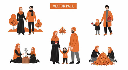 Naklejka premium Muslim Family Vector Illustration for Cultural Events, Educational Resources, and Promoting Diversity and Inclusion in Visual Storytelling