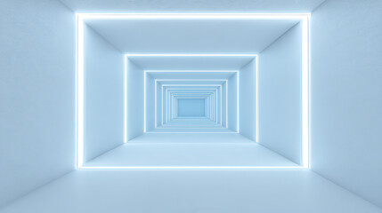 Modern and Technological Abstract Tunnel Structure with Light Blue and White in Pure White Background