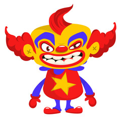 Cartoon scary clown character design. Vector Halloween illustration