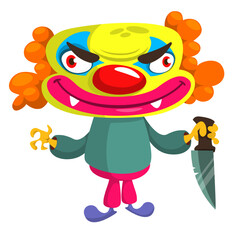 Obraz premium Cartoon scary clown character design. Vector Halloween illustration