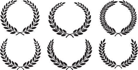 Six Black Laurel Wreaths on White Background award victory