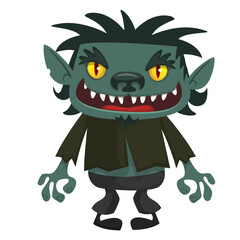 Cartoon funny werewolf character for Halloween design. Vector isolated