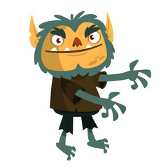Cartoon funny werewolf character for Halloween design. Vector isolated