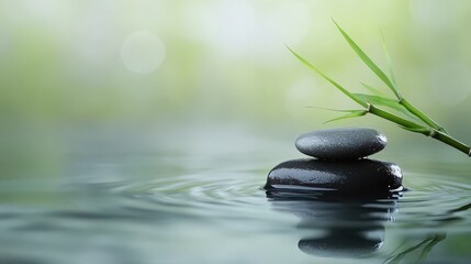 Fototapeta premium Minimalist Zen Stone and Bamboo Spa Background