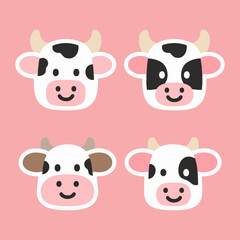 set of funny cows on pink background