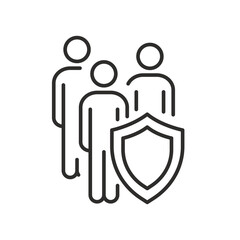 life insurance, protection of people icon, shield and people, linear vector illustration