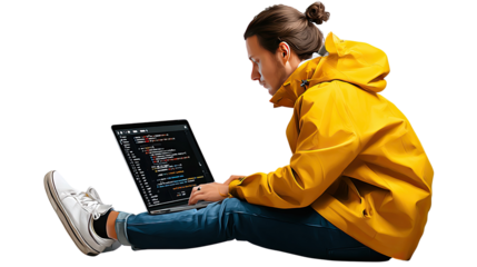 Coding with passion: A person absorbed in coding, showcasing dedication and innovation in a digitally driven world.