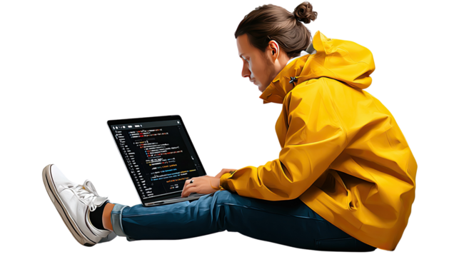 Coding with passion: A person absorbed in coding, showcasing dedication and innovation in a digitally driven world.