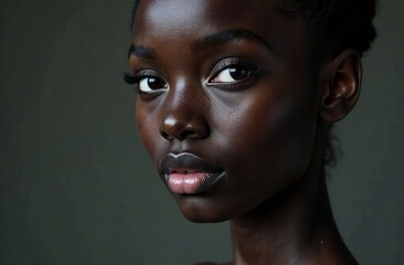 Elegant portrait of a black woman confidently posing, embodying modern beauty and cultural richness. African American girl.