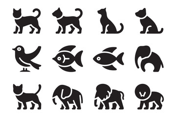 Set of vector animal icons in modern simple black style