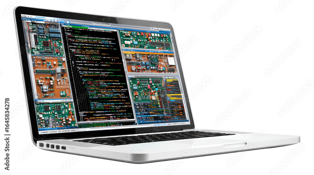 Aufkleber digital brain: capturing the intricate design and programming code on a laptop screen, showcasing th