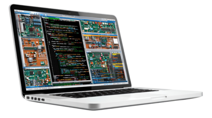 Digital Brain: Capturing the intricate design and programming code on a laptop screen, showcasing the tools of technology, digital art and technology