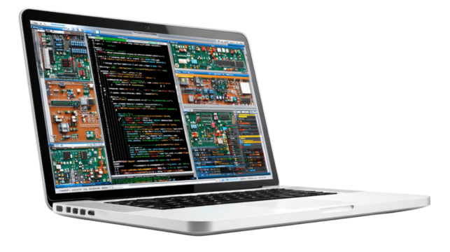 Digital Brain: Capturing the intricate design and programming code on a laptop screen, showcasing the tools of technology, digital art and technology