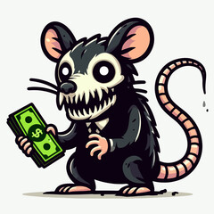 illustration of a scary mouse carrying money 